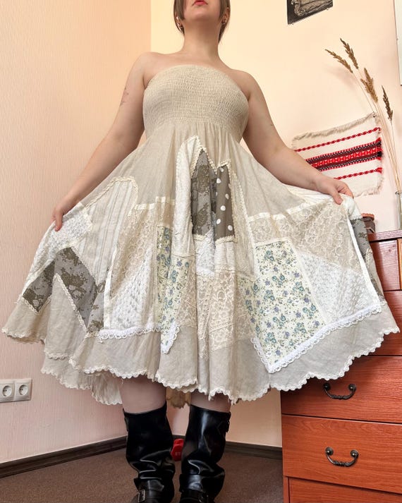 Vintage Italian Statement Beige Patchwork Lace St… - image 14