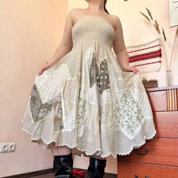 Vintage Italian Statement Beige Patchwork Lace St… - image 7