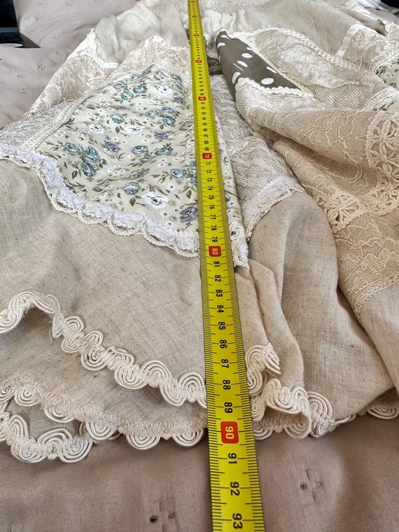 Vintage Italian Statement Beige Patchwork Lace St… - image 11