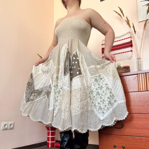 Vintage Italian Statement Beige Patchwork Lace St… - image 1