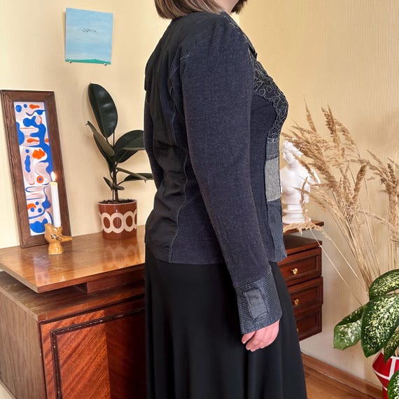 Vintage Patchwork Button-Up Top — Y2K Textured Fi… - image 7