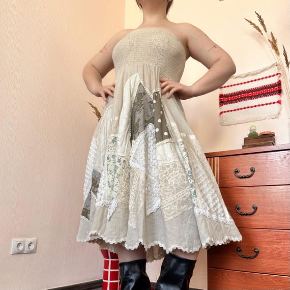 Vintage Italian Statement Beige Patchwork Lace St… - image 2