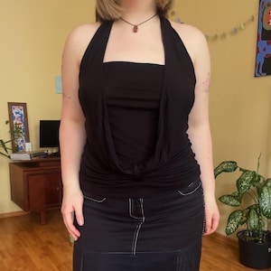 Y2K Black Halterneck Top: Backless Gothic Sabrina, Size L