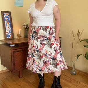 Y2K Floral Eyelet Midi Skirt UK16 – Vintage Cottagecore Boho Skirt, Pink Abstract Print Skirt  Embroidered Fairycore Aesthetic, Mark&Spencer