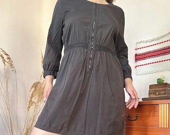 Claudia Sträter Vintage Brown Mini Dress Zip Front Dark Academia Corpcore 00s (L)
