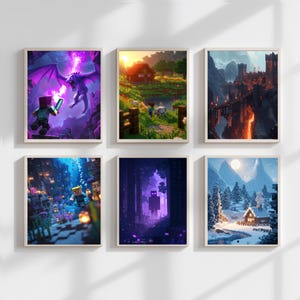 Mine&Craft Art Print, World of Pixel Clipart, set kaart computer videogame poster afdrukbaar, decor kinderkamer, cadeaus voor kinderen
