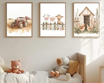 Watercolor Farm Animal Nursery Prints, Rustic Barnyard Art (Digital Download)
