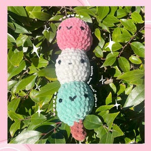 Dango Sakura Mochi Crocheted Amigurumi Plush Pink White Green With Faces