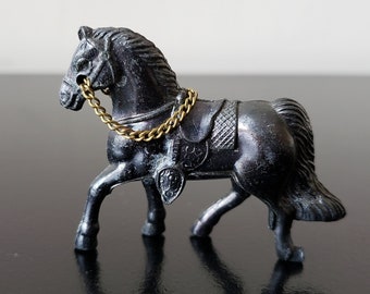 Vintage Japan Metal Miniature Horse Toy Figurine with Chain 1940s Mid-century