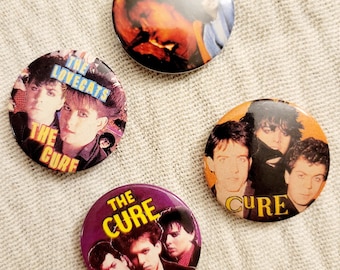 The Cure Vintage 80s Lot 4 Pins Badges 1" Robert Smith Band Punk Goth Rock