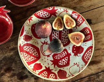 decorative plate, pomegranate, Ceramic plate, dessert plate, pottery plate