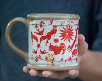 Large ceramic mug, 16 oz,  coffee mug, handmade pottery, woodland  mug, large tea cup