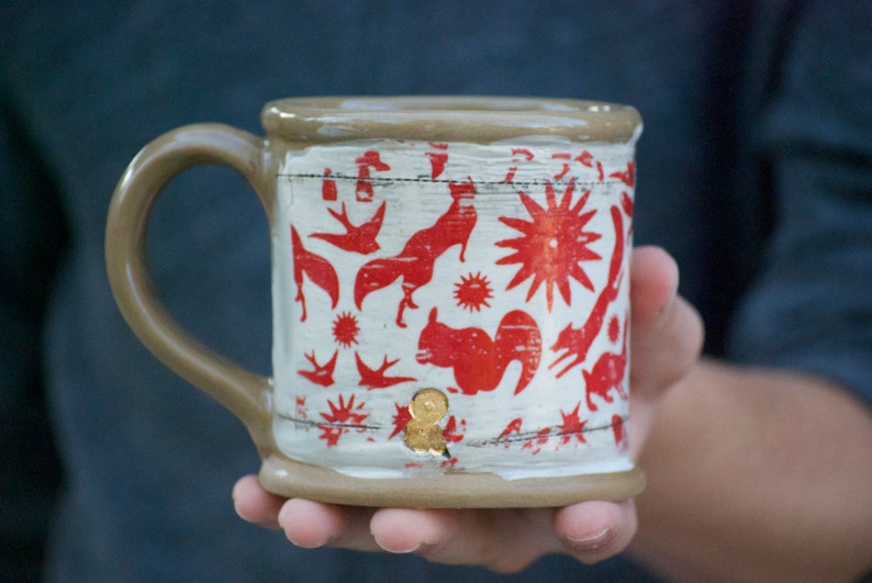 Large ceramic mug, 16 oz, coffee mug, handmade pottery, woodland mug, large tea cup image 1