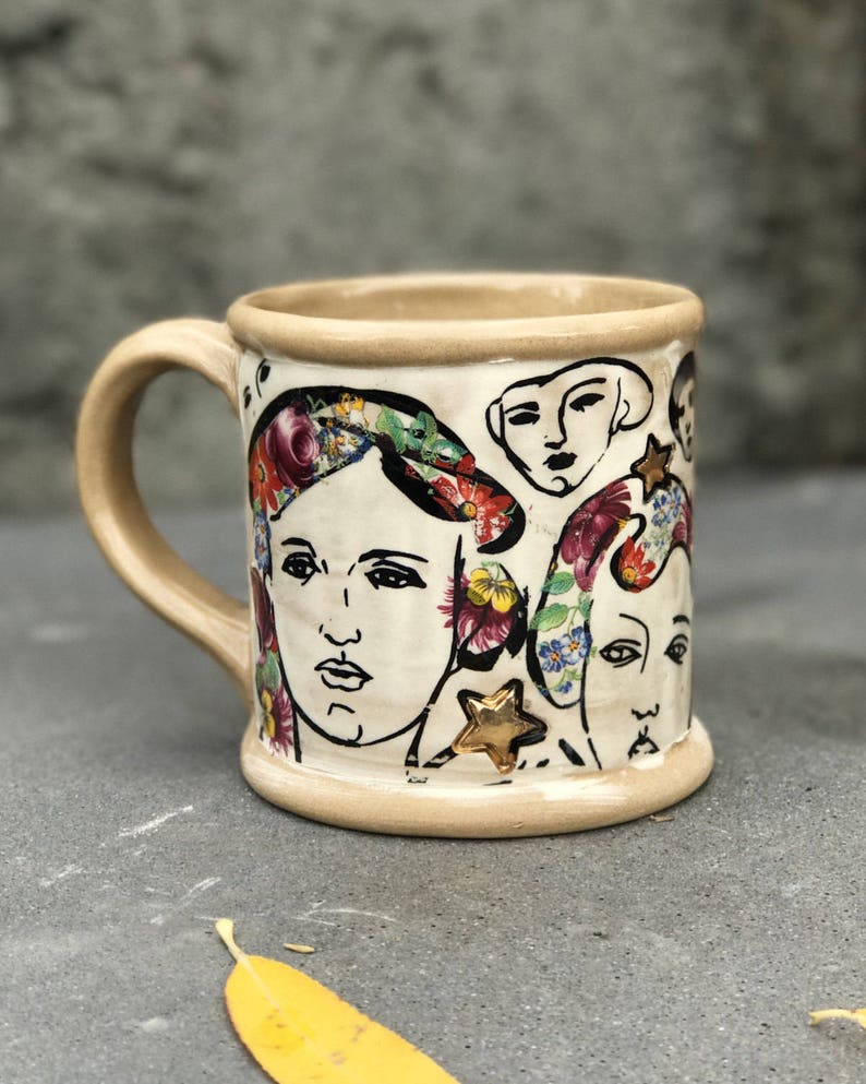 Pottery coffee mug, feminist mug, women empowerment, large Teacup, handmade pottery mug, Gifts for women, MADE TO ORDER white back ground