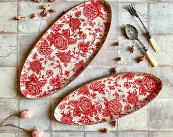 stoneware ceramic tray set , red oval serving platter