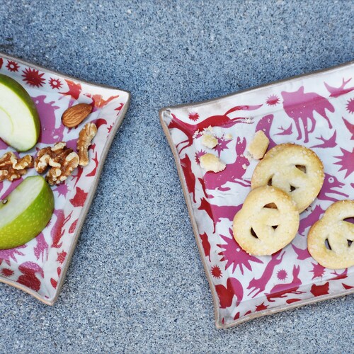 Red Ceramic Dessert Plate Fox Decorative Plates Appetizer Etsy