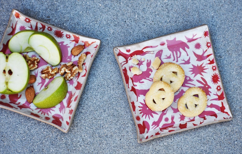 Red Ceramic Dessert Plate Fox Decorative Plates Appetizer Etsy