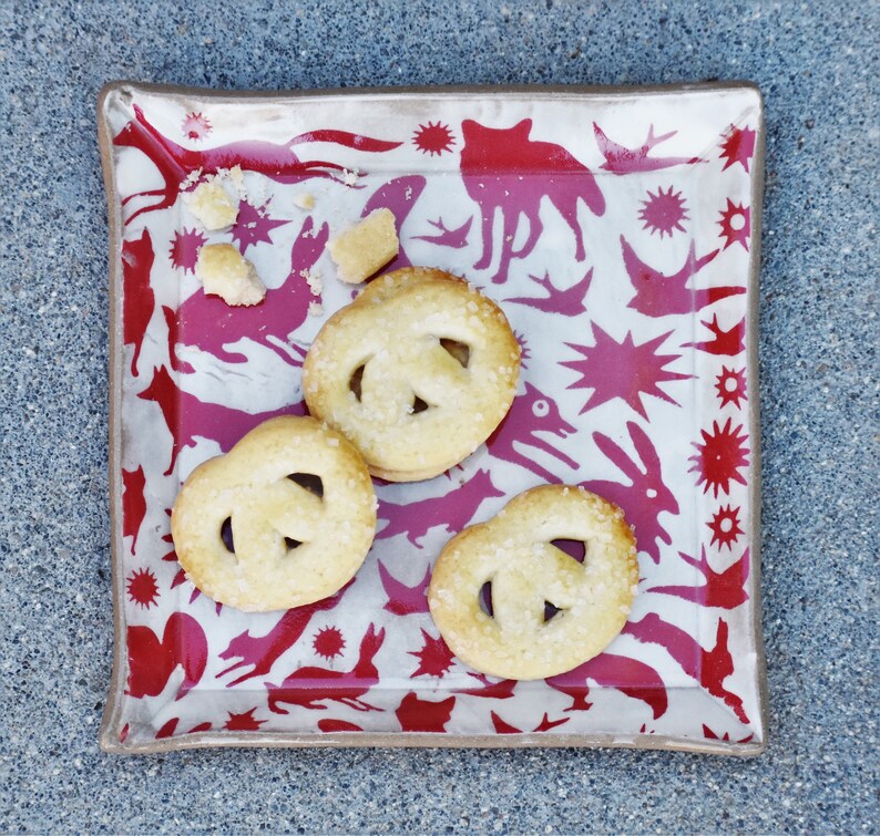 Red Ceramic Dessert Plate Fox Decorative Plates Appetizer Etsy