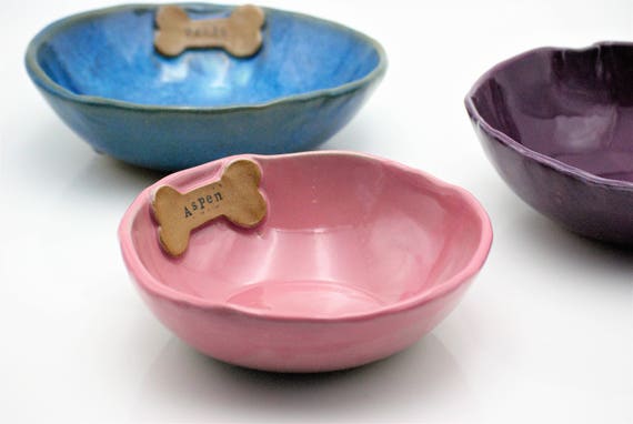 Ceramic Dog Bowls with Bone Pattern, Dog Food Dish for Small Dogs