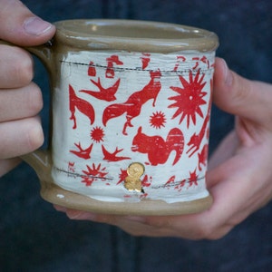 Large ceramic mug, 16 oz, coffee mug, handmade pottery, woodland mug, large tea cup image 2