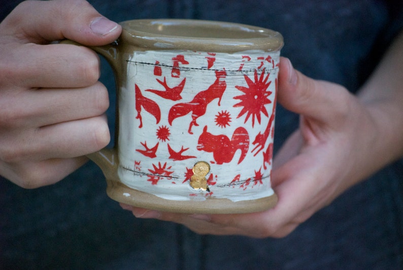 Large ceramic mug, 16 oz, coffee mug, handmade pottery, woodland mug, large tea cup image 2