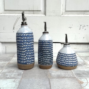Blue carved Ceramic oil bottle, olive oil bottle, Oil cruet, wedding gift