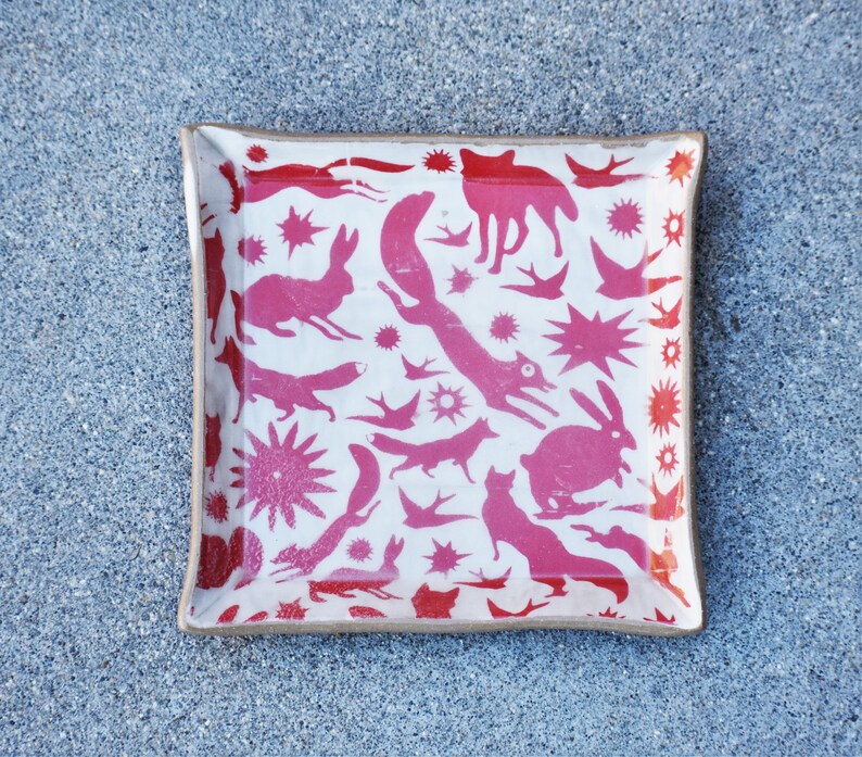 Red Ceramic Dessert Plate Fox Decorative Plates Appetizer Etsy