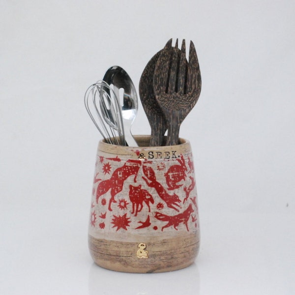 Utensil holder , ceramic utensil, handmade ceramic kitchen