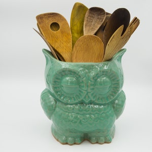 Owl Kitchen utensil holder, Choose your color, Handmade large utensil holder , made to order image 5