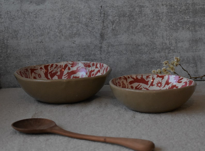 Keramische serveerschalen set, Housewarming cadeau, Red fox bowl, Jubileumgeschenken, Handgemaakt aardewerk, Huwelijksgeschenken, aardewerk kommen afbeelding 6