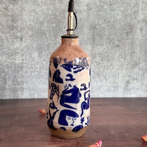 Large Ceramic oil bottle, olive oil bottle, Oil cruet, wedding gift, Matisse inspired dancing ladies medium