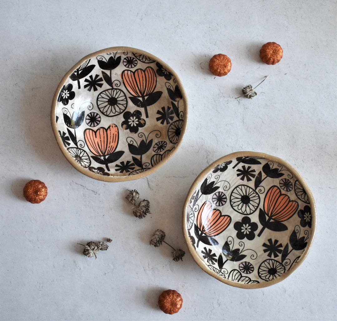 Handmade Floral Pottery Bowls: Rustic Nesting Bowls, Set of Two - Etsy