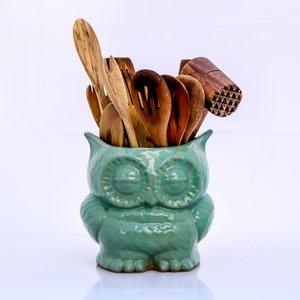 Owl Kitchen utensil holder, Choose your color, Handmade large utensil holder , made to order image 3