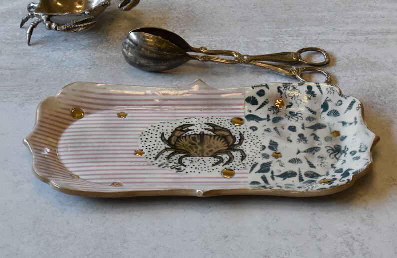 Handmade Ceramic serving platter, Crab Serving dish, Wedding gift, Crustacean decor image 4