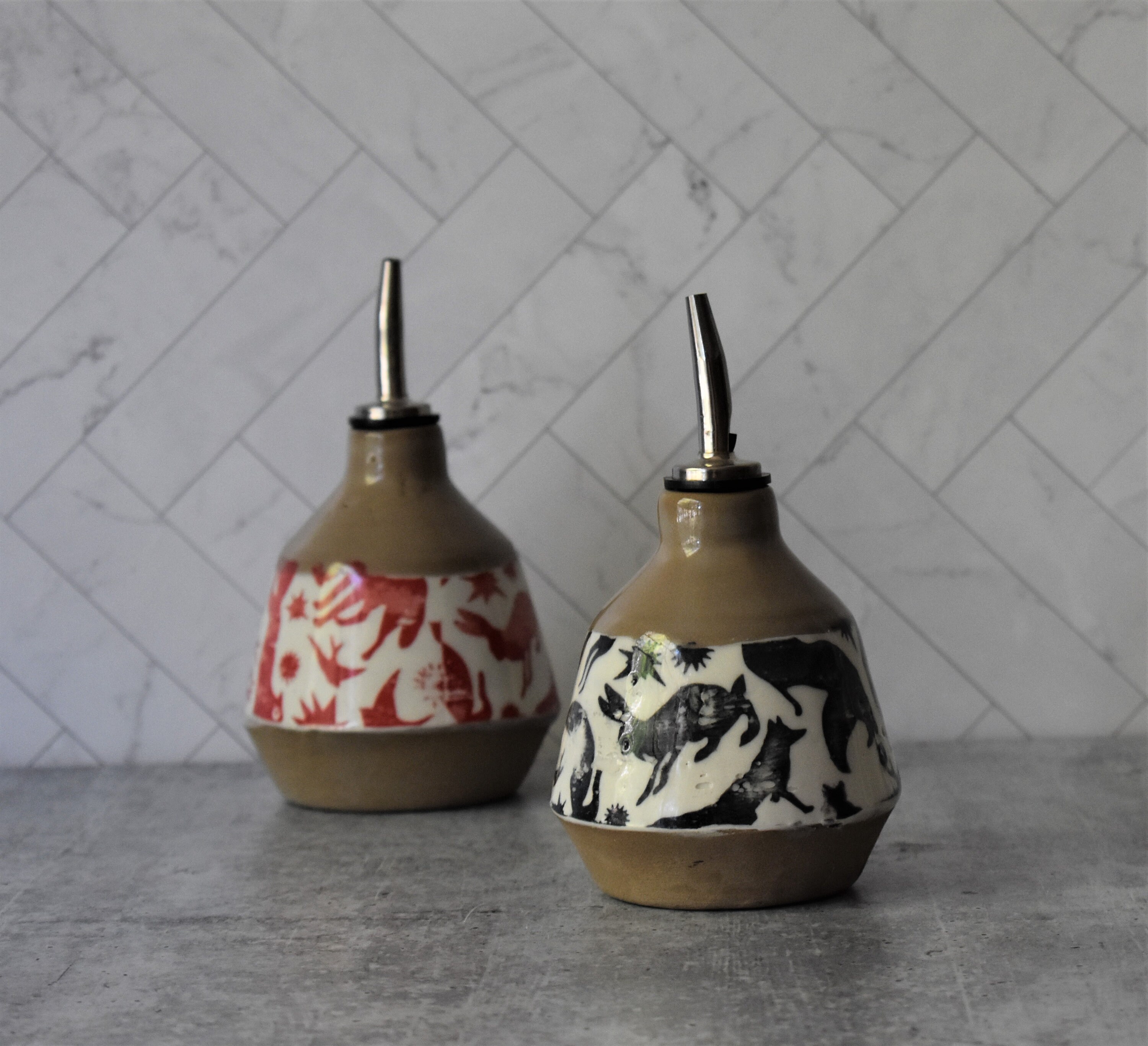 Ceramic Oil Bottle Ceramic Cruet Set Rustic Kitchen Olive Etsy