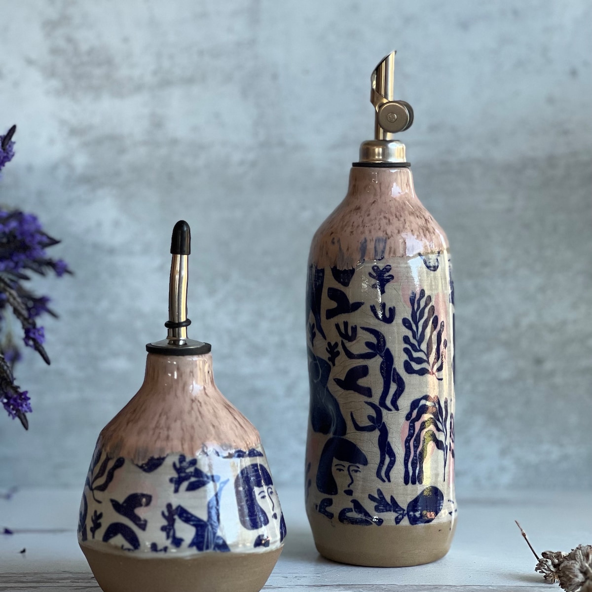 Large Ceramic Oil Bottle, Olive Oil Bottle, Oil Cruet, Wedding Gift, Matisse Inspired Dancing Ladies - Etsy