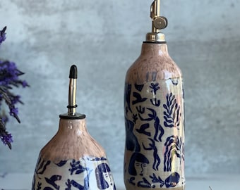 Large Ceramic oil cruet, olive oil bottle, Oil cruet, Matisse inspired dancing ladies