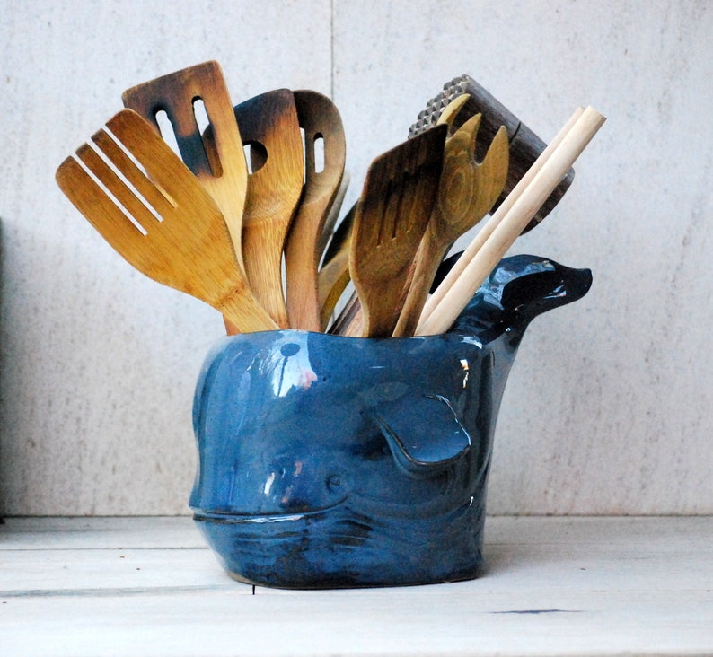 Kitchen Utensil Holder, Whale Decor, Cooking Gift, Large Utensil Crock, Handmade Pottery, Housewarming Gifts, Kitchen Decor, Valentines Day