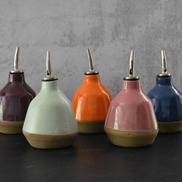 colorful Olive oil bottle, ceramic oil dispenser, olive oil cruet, Housewarming gift, Oil dispenser cruet