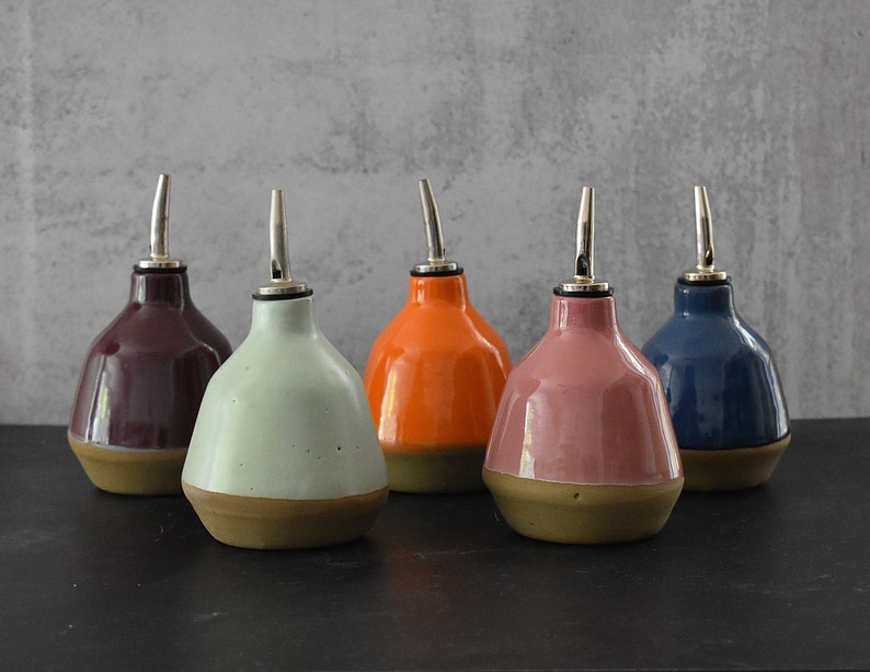 colorful Olive oil bottle, ceramic oil dispenser, olive oil cruet, Housewarming gift, Oil dispenser cruet image 1