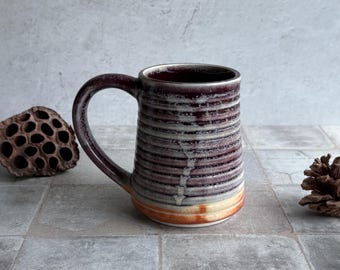 Handmade Pottery Mug, 16oz Stoneware, Mauve Rust Drip Glaze