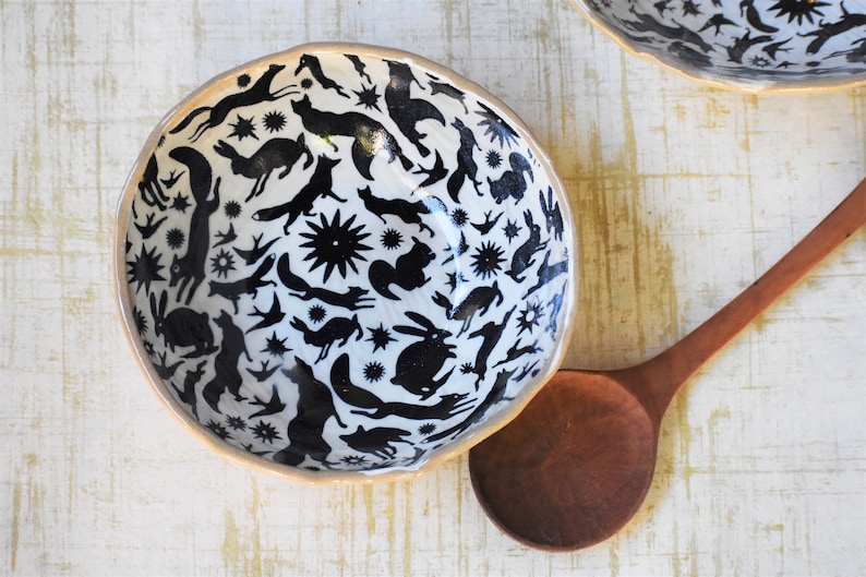pottery bowls Wedding gift Handmade pottery Ceramic serving bowls set Black fox bowl Nesting bowls