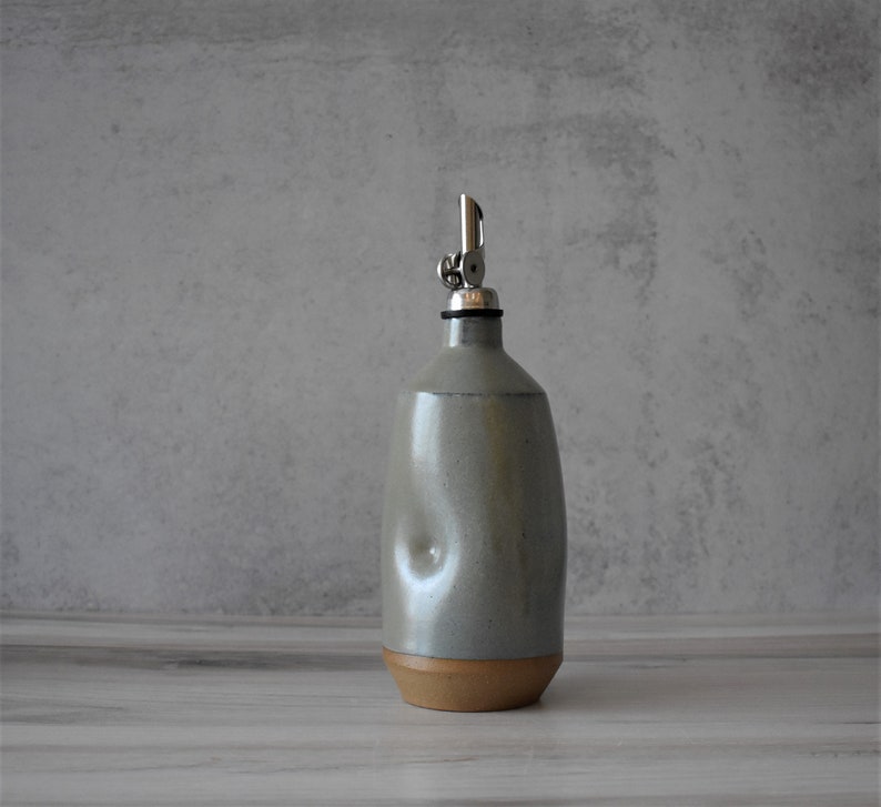 Large Ceramic oil bottle, Rustic farm house decor , olive oil bottle, Oil dispenser cruet, housewarming gift, wedding gift sage