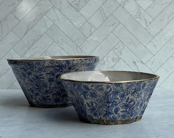 Stoneware Blue floral nesting bowls, housewarming gift