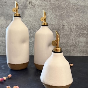 Handcrafted Ceramic Oil Bottle | Minimal White Olive Oil Dispenser | Modern Artisan Kitchen Vessel