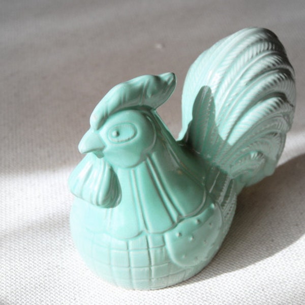 Ceramic Rooster home decor vintage style  in mint green