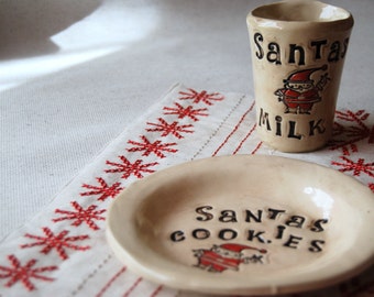 PRE OREDER - Santa cookie plate and milk cup, Christmas gift, Christmas plate