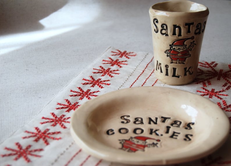 PRE ORDER  - Santa cookie plate and milk cup, Christmas gift, Christmas plate 