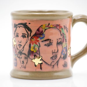 Pottery coffee mug, feminist mug, women empowerment, large Teacup, handmade pottery mug, Gifts for women, MADE TO ORDER coral back ground