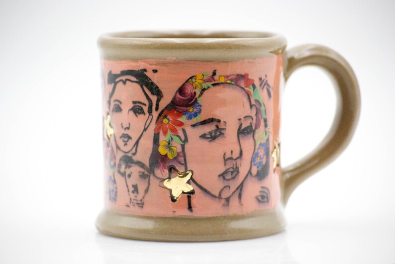 Pottery coffee mug, feminist mug, women empowerment, large Teacup, handmade pottery mug, Gifts for women, MADE TO ORDER coral back ground